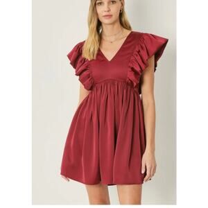 Entro Women's Satin Maroon ruffle mini dress size small